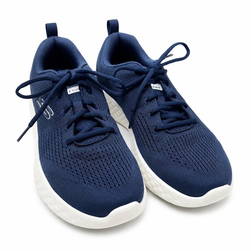 SKECHERS Lite Foam Trainer Sneaker Mens Sz 9 Navy Blue White Sole Air-Cooled GUC